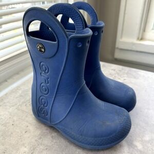 Crocs Handle It Rain Boots Kid Junior Blue PullOn Lightweight Waterproof‎ Sz 10